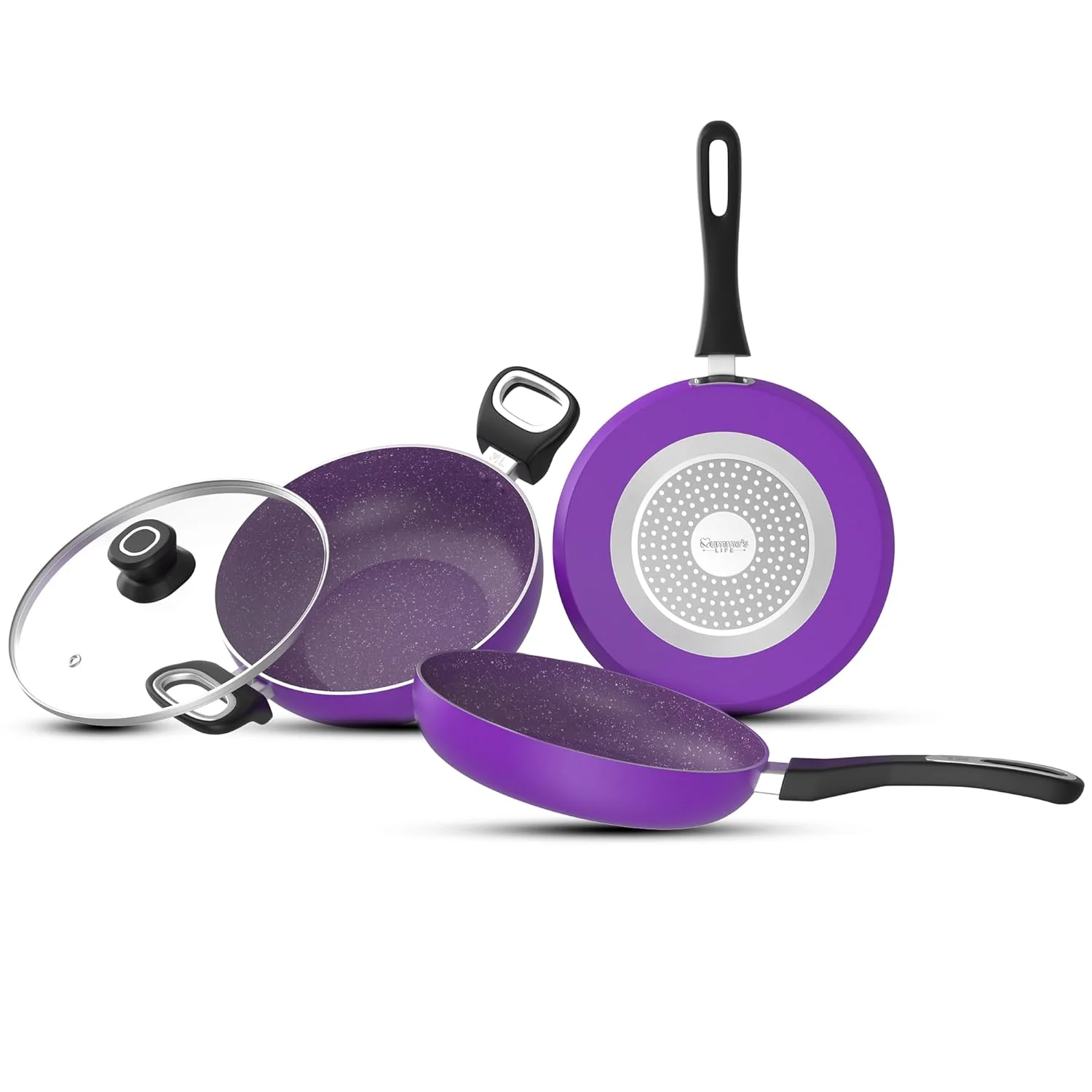 Mummas-LIFE-Non Stick Aluminium Cookware Set 24cm Purple | Kadai Fry Pan Tawa Set India